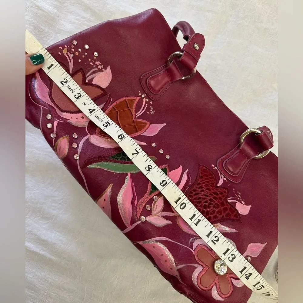 Gianfranco Sisti Floral Embellished Italian Leather Bag Purse Pocketbook